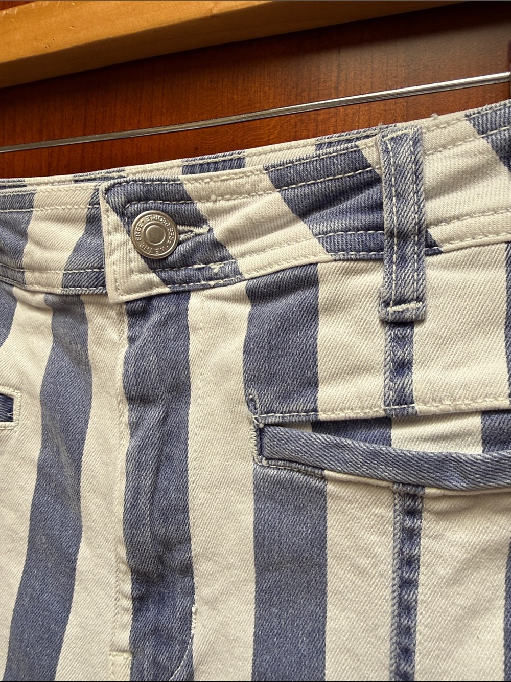 Free People Blue & White Striped Flare Jeans with Red Star Back Patches - Picture 5 of 8